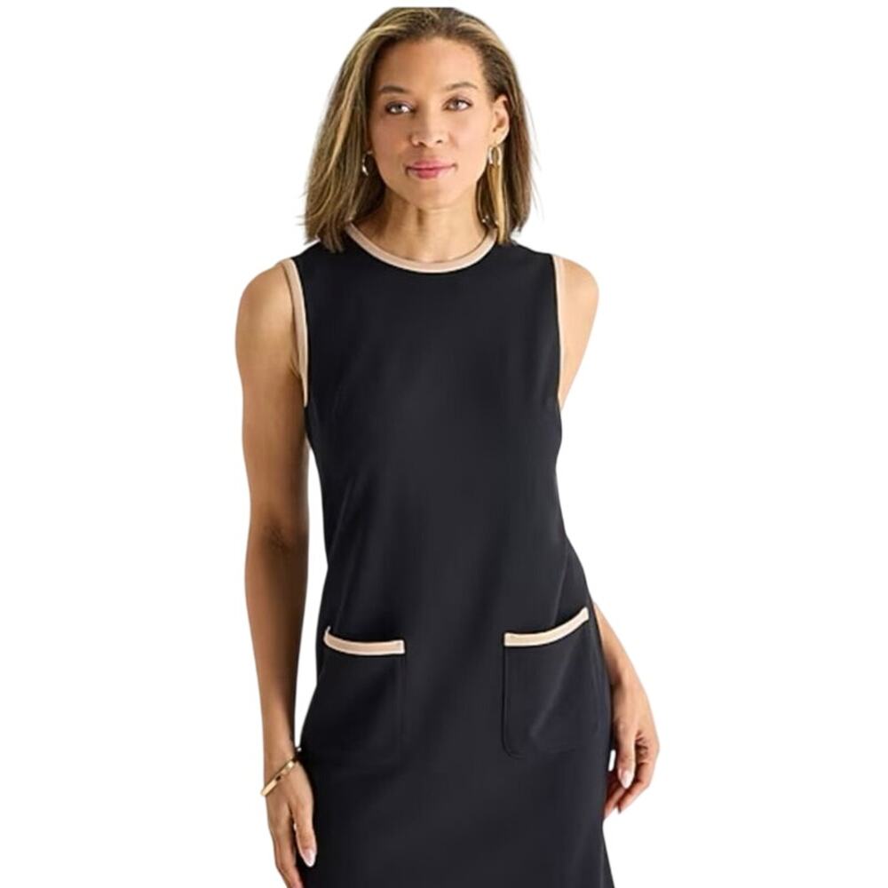 Tommy Hilfiger Womens Round Neck Sleeveless Sheath Dress black tan size 10 nwot
